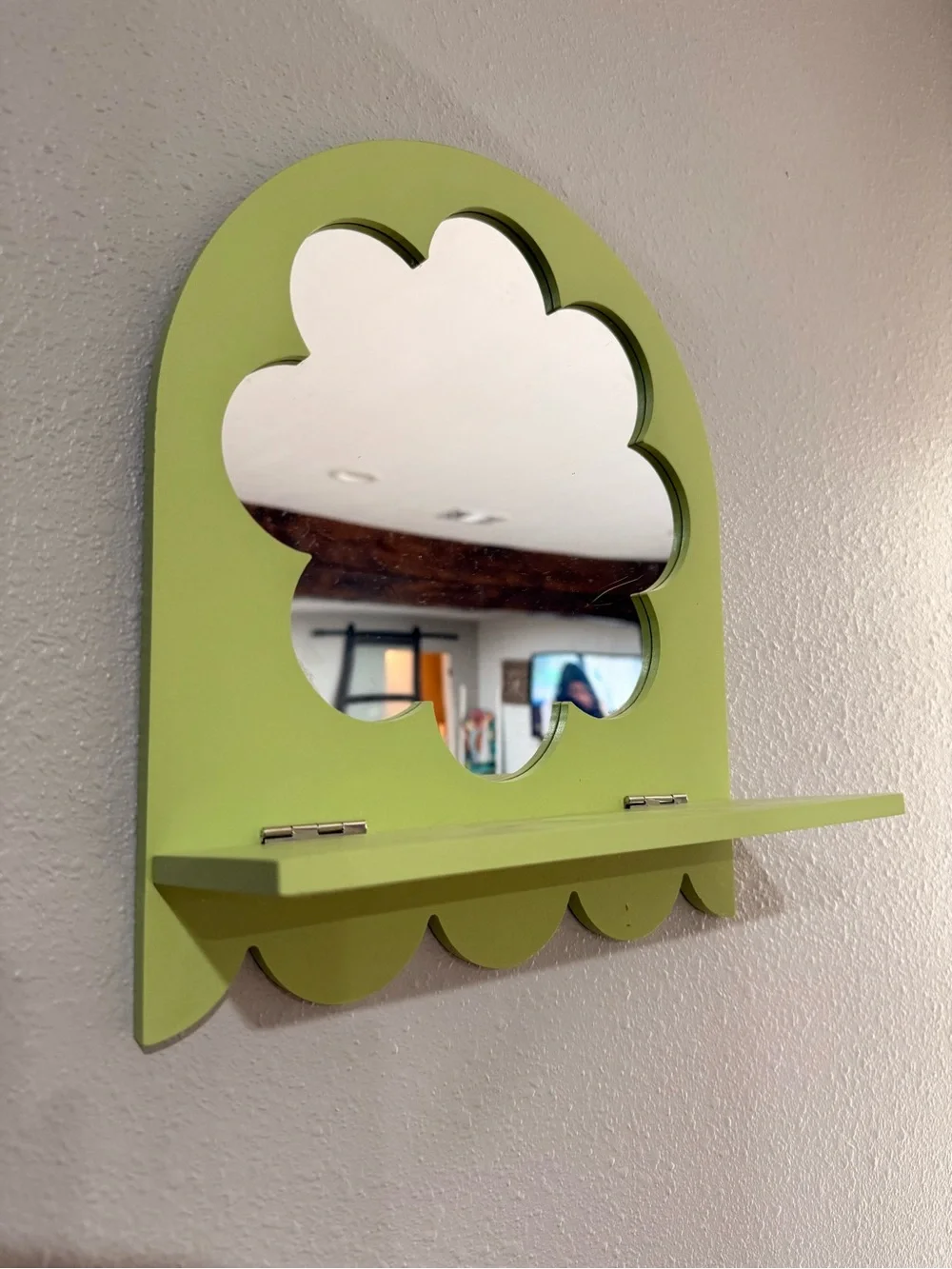 Lime Green Cutout Wall Mirror with Shelf